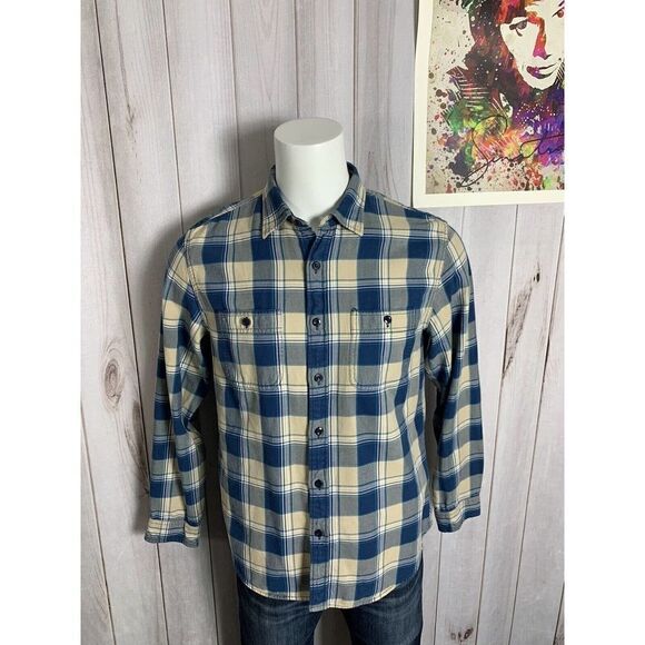 J. Crew Every Stitch Guaranteed Long Sleeve Button Up Plaid Blue Shirt Large - Picture 1 of 16